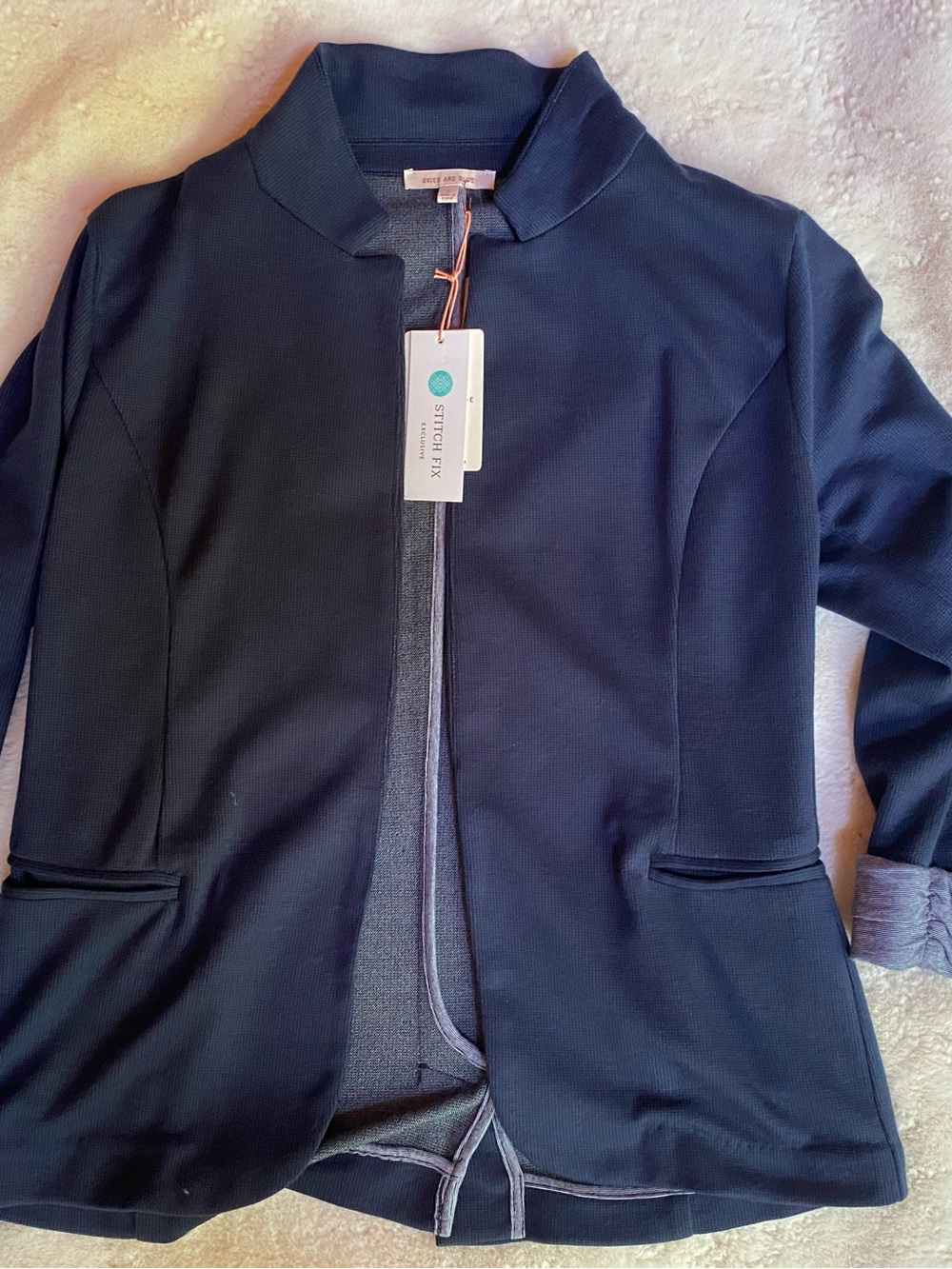 NWT Skies Are Blue Women's Navy Blue Blazer Large Cuff Sleeves No Buttons